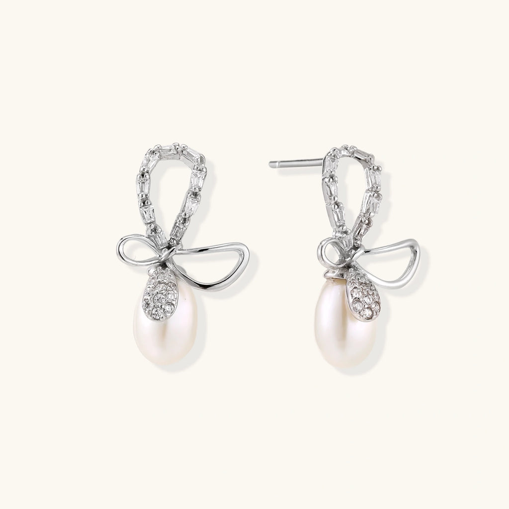 Crystal Bow Pearl Drops