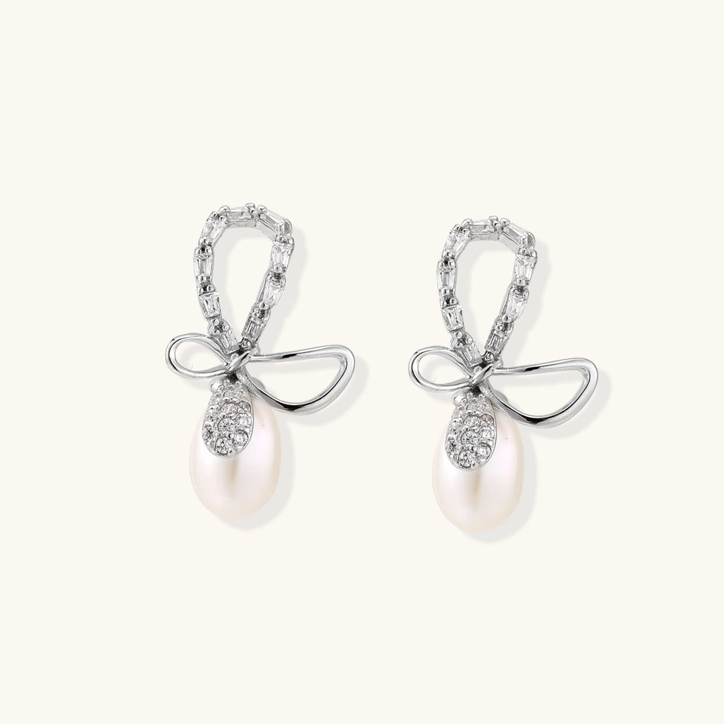 Crystal Bow Pearl Drops