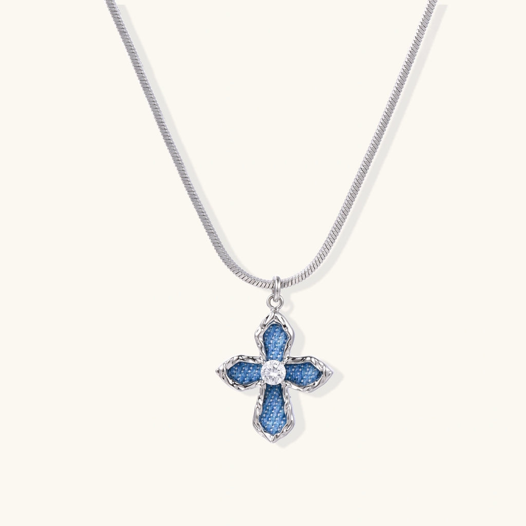Denim Cross Necklace
