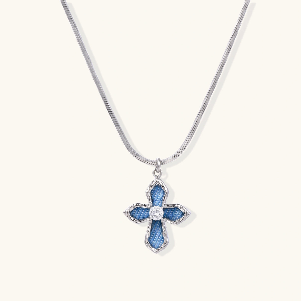 Denim Cross Necklace