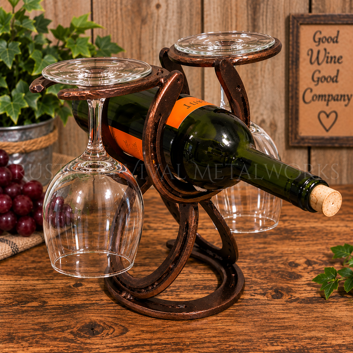 Horseshoe Wine Bottle & Glass Holder
