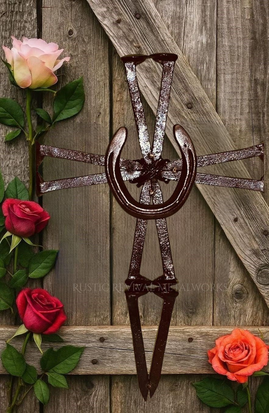 Horseshoe & Railroad Spike Cross
