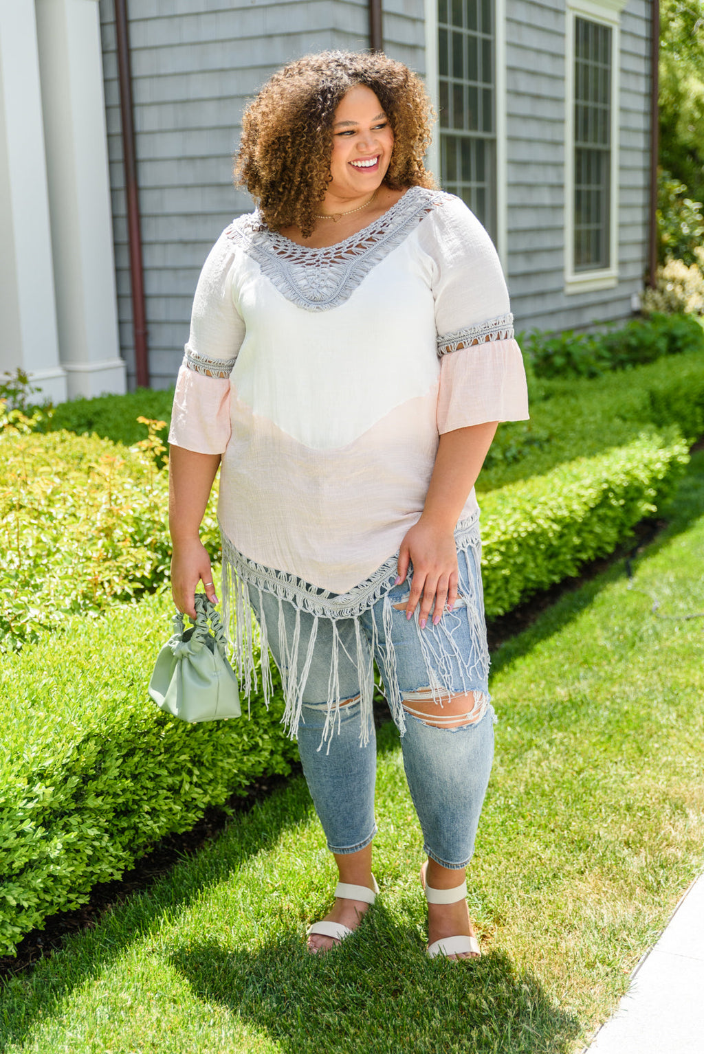 Color Block Crochet Fringe Poncho