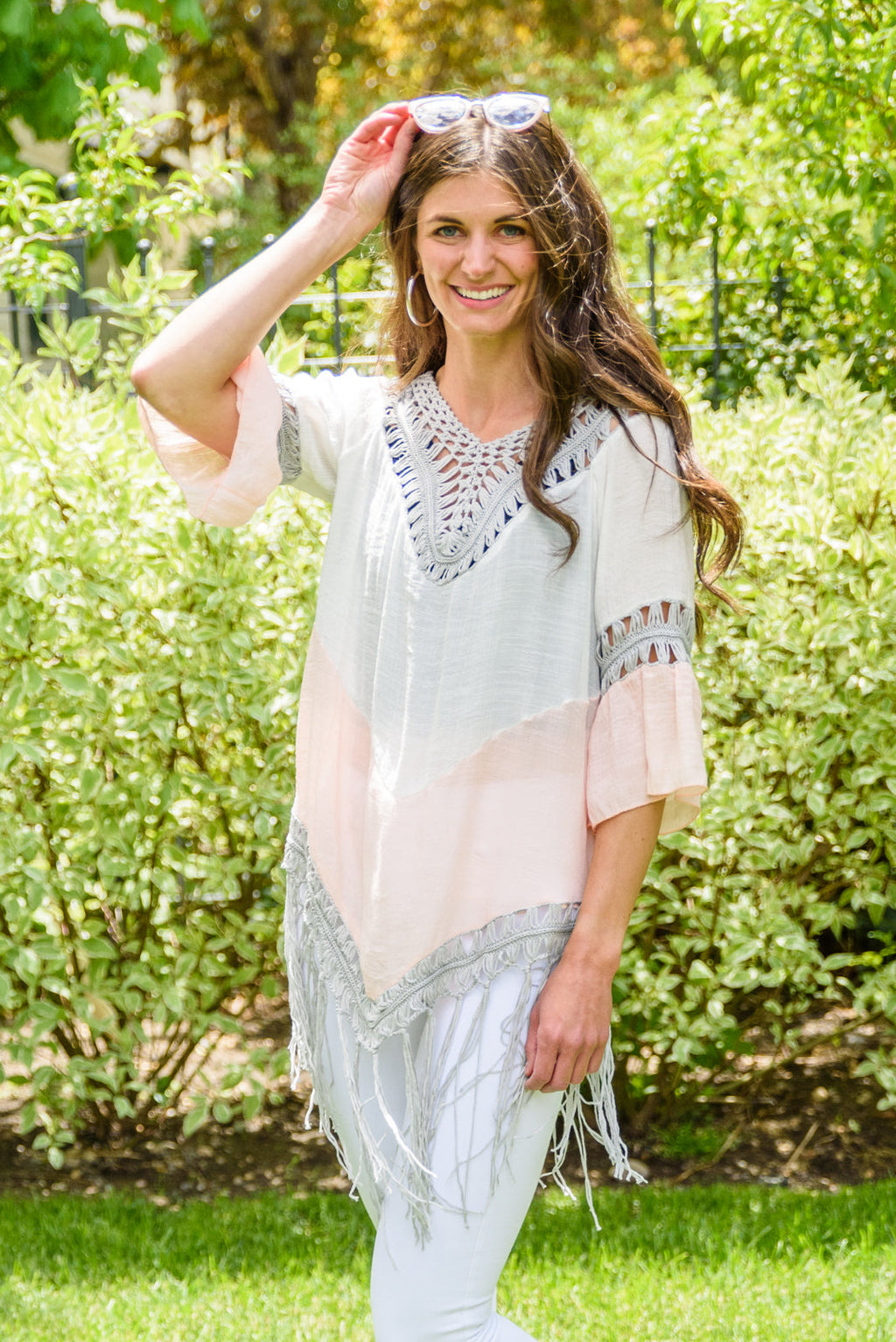 Color Block Crochet Fringe Poncho