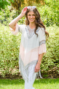 Color Block Crochet Fringe Poncho