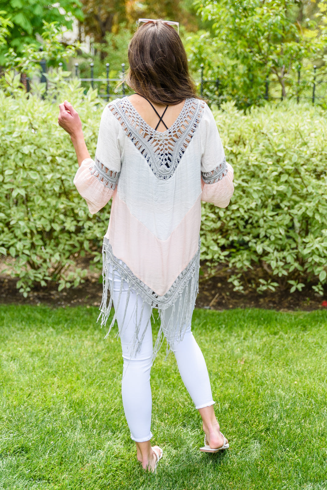 Color Block Crochet Fringe Poncho