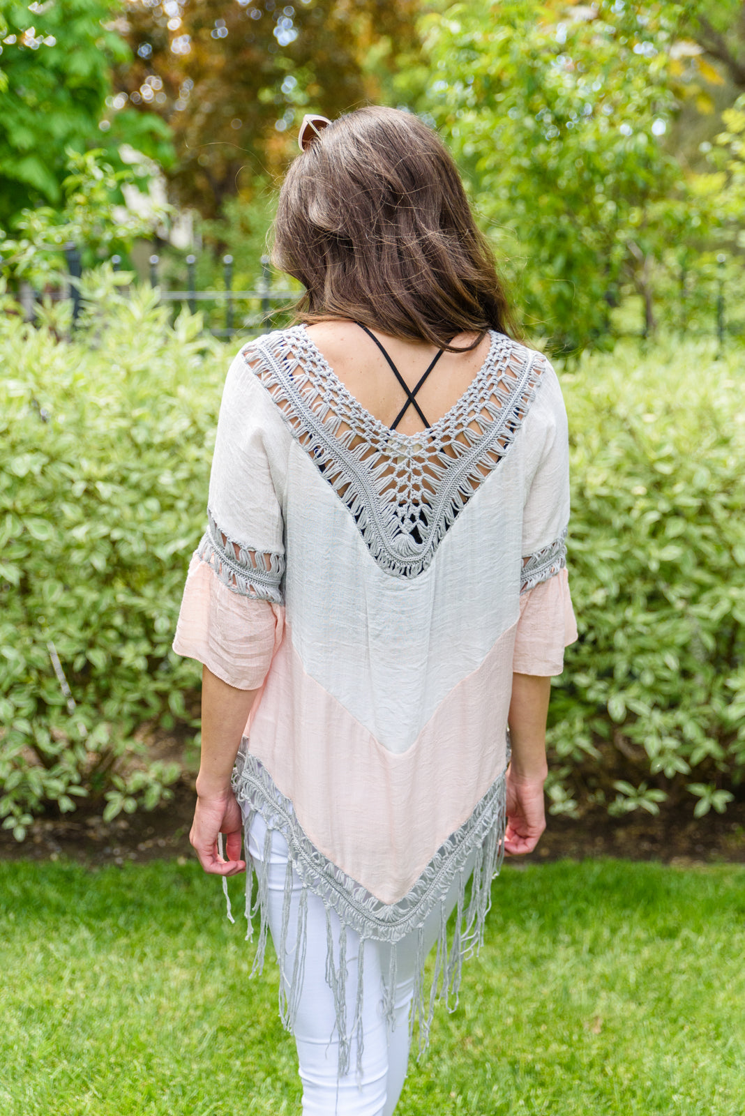 Color Block Crochet Fringe Poncho