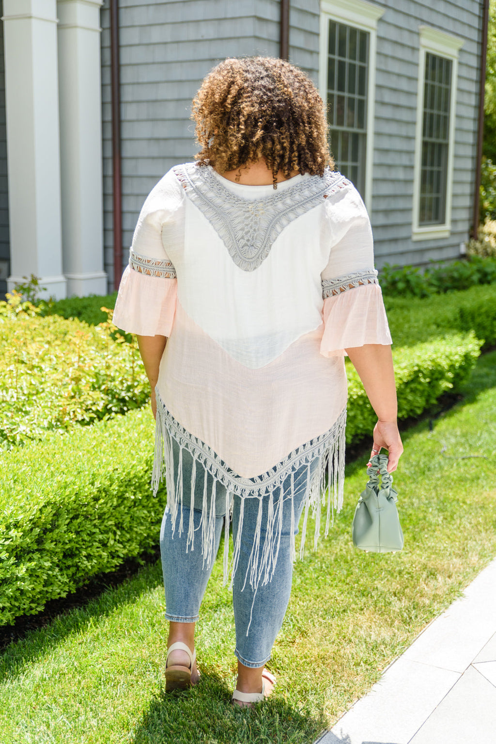 Color Block Crochet Fringe Poncho