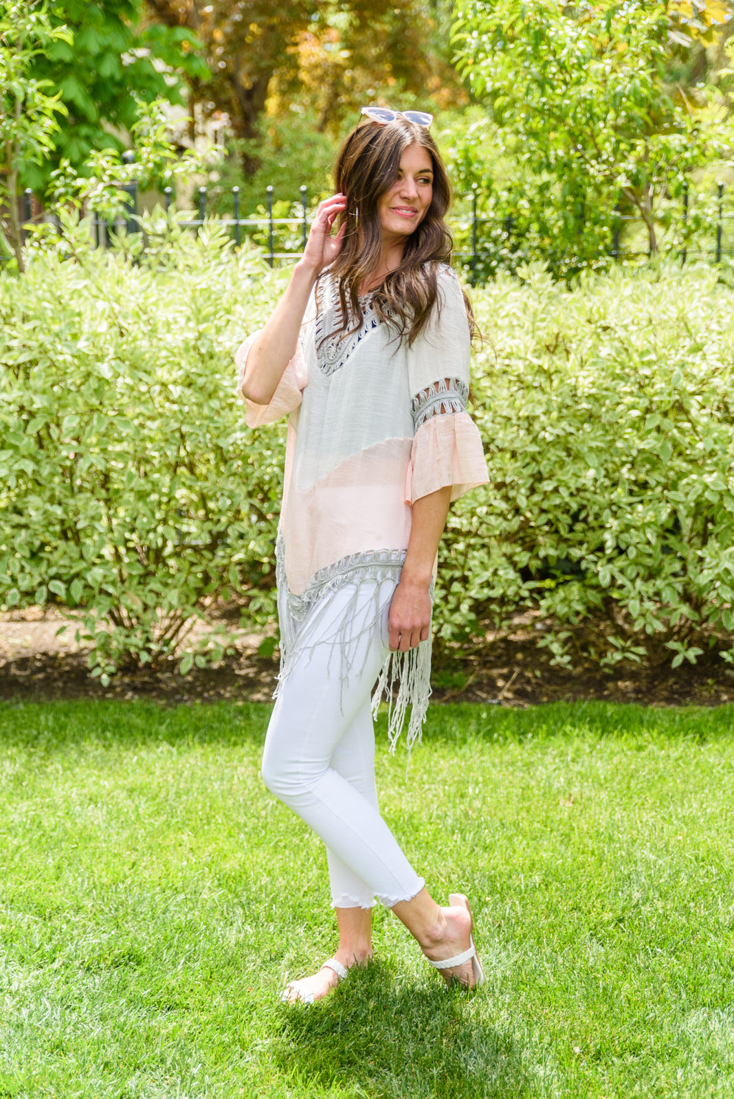Color Block Crochet Fringe Poncho