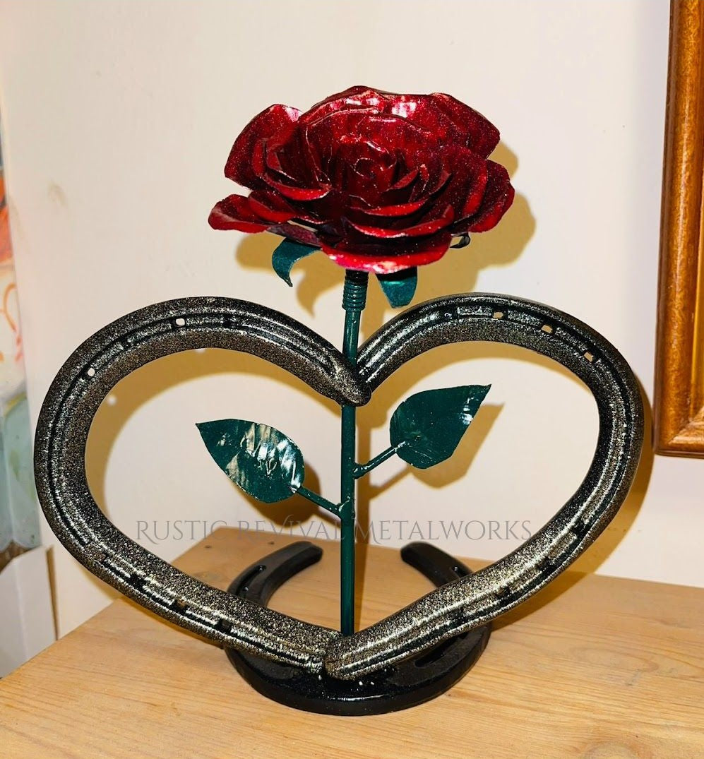 Heart & Rose Horseshoe Sculpture