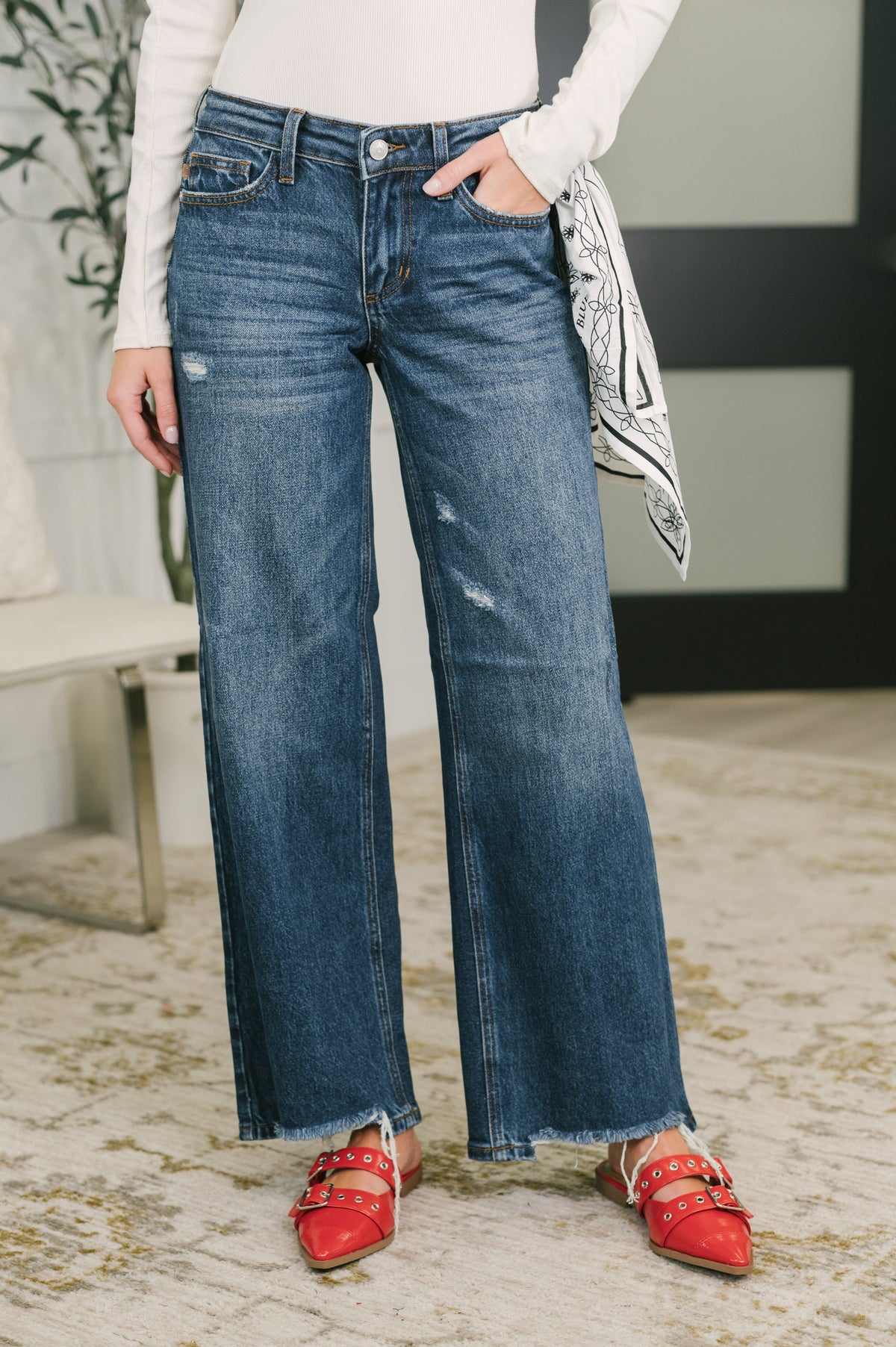 Kaiya Low Rise Wilhelmina Baggy Jeans with Bandana Loop