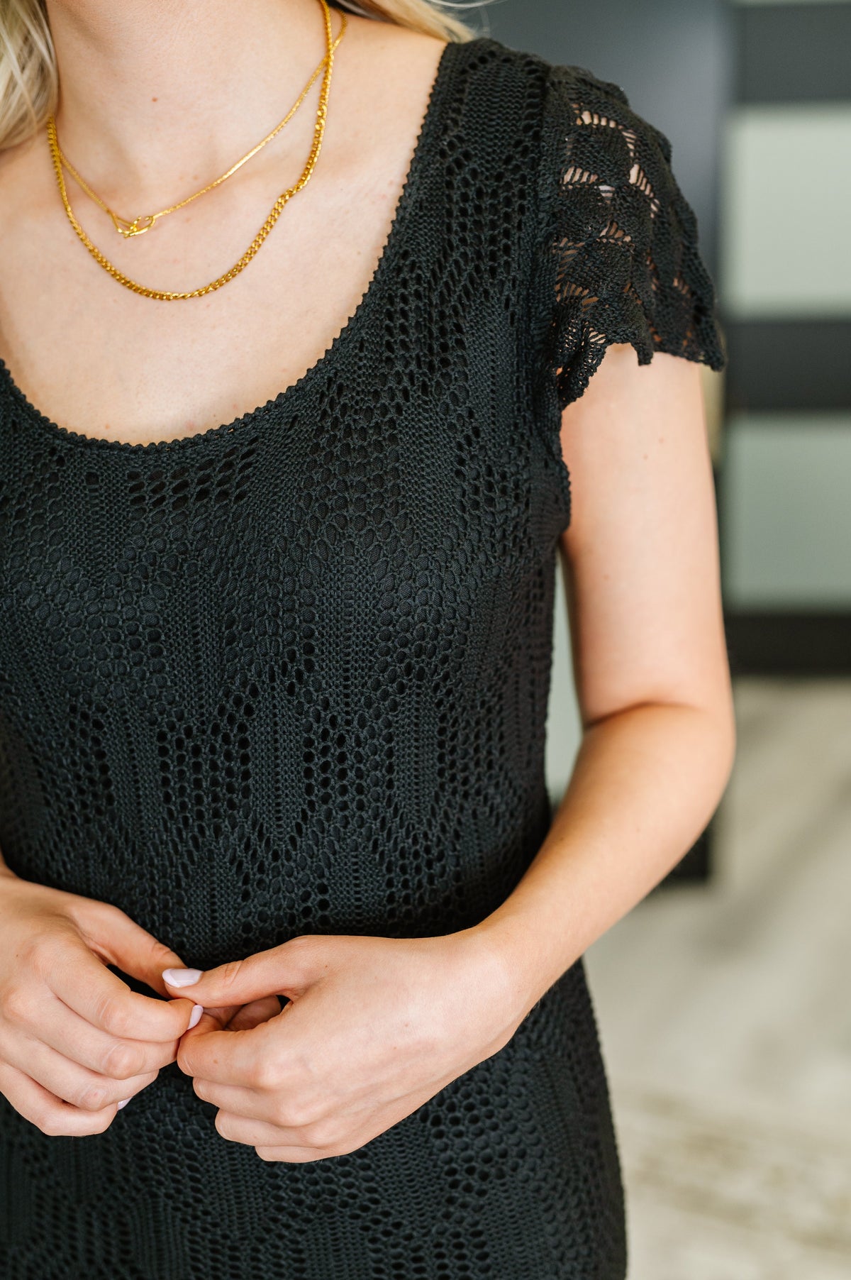 Lace Scoop Neck Dress in Black