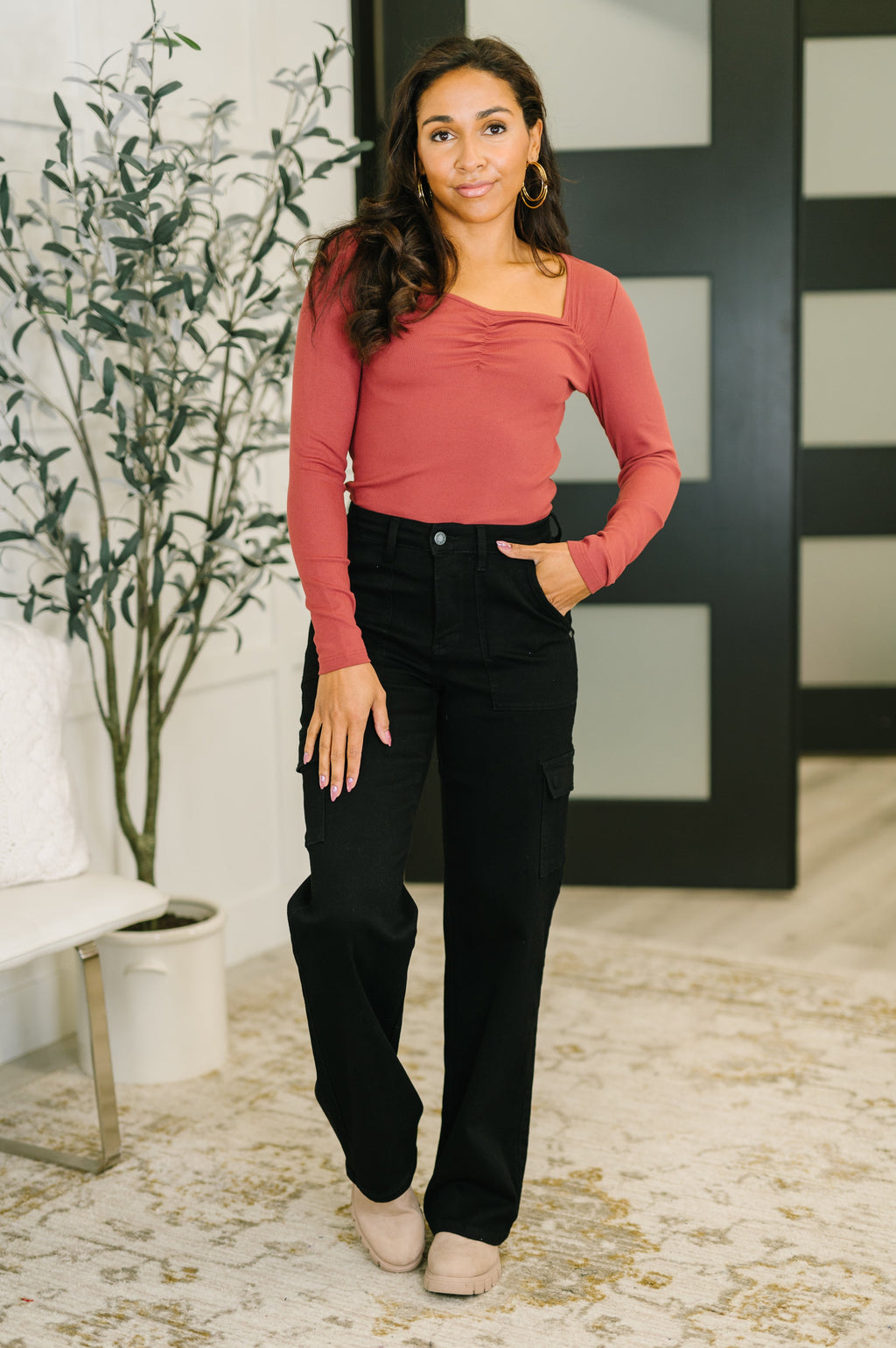 Long Sleeve Top in Burgundy