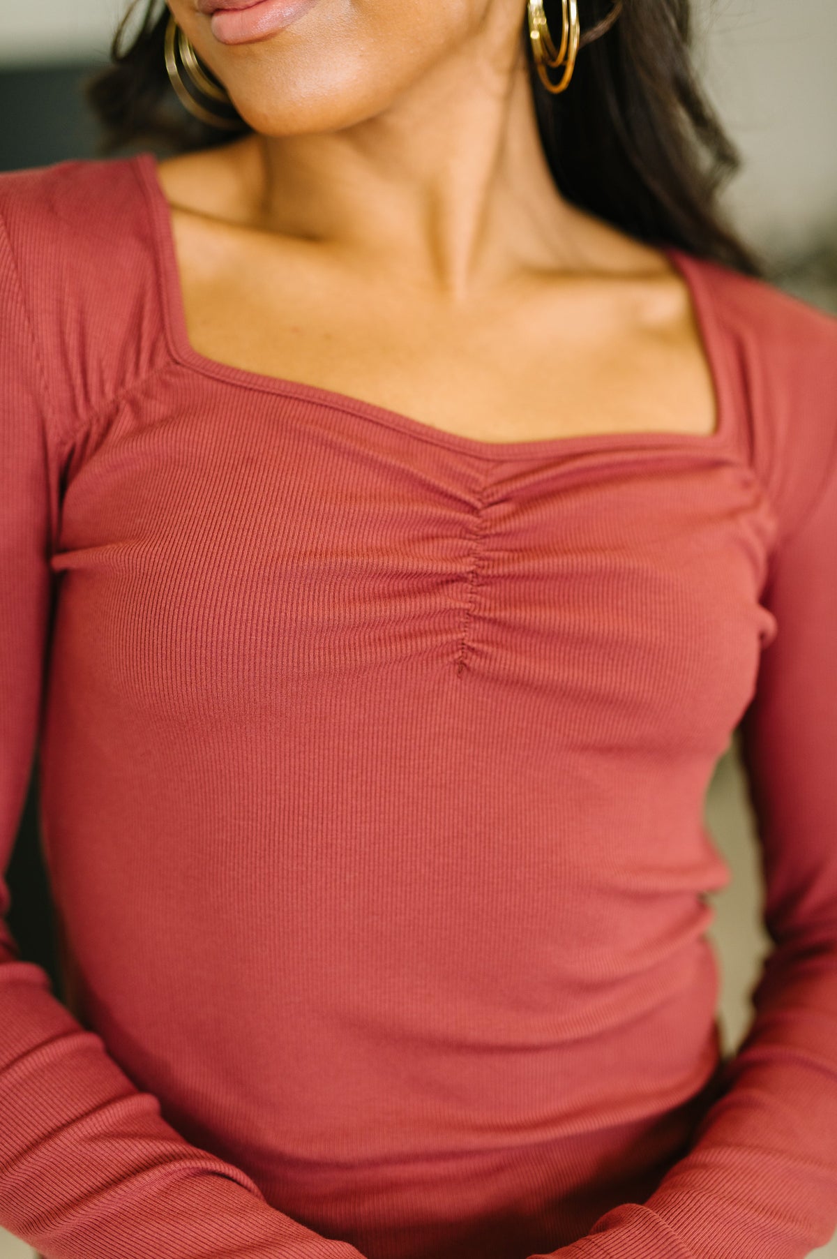 Long Sleeve Top in Burgundy