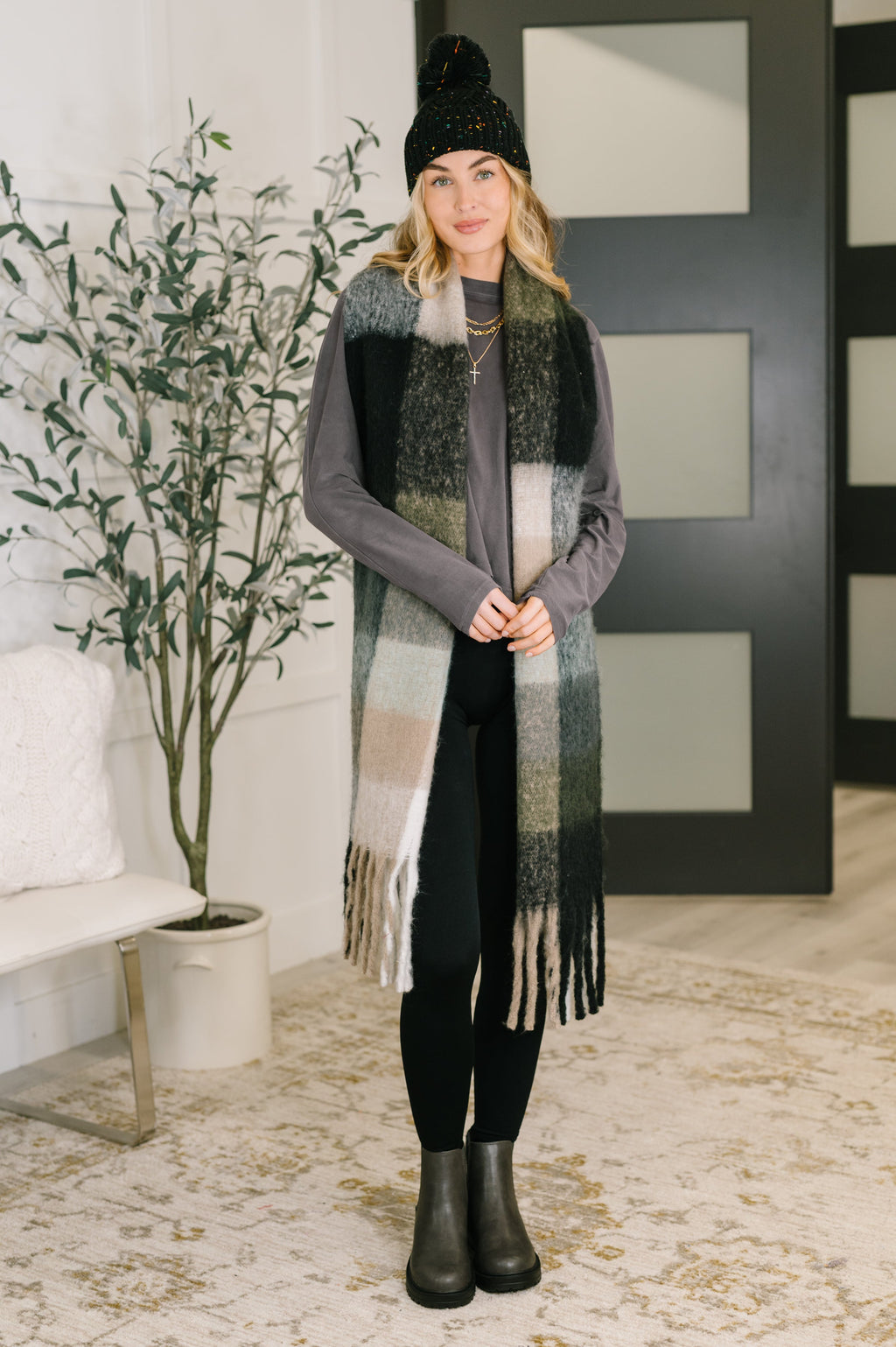 Wanderlust Wrap Oversized Plaid Fringe Scarf