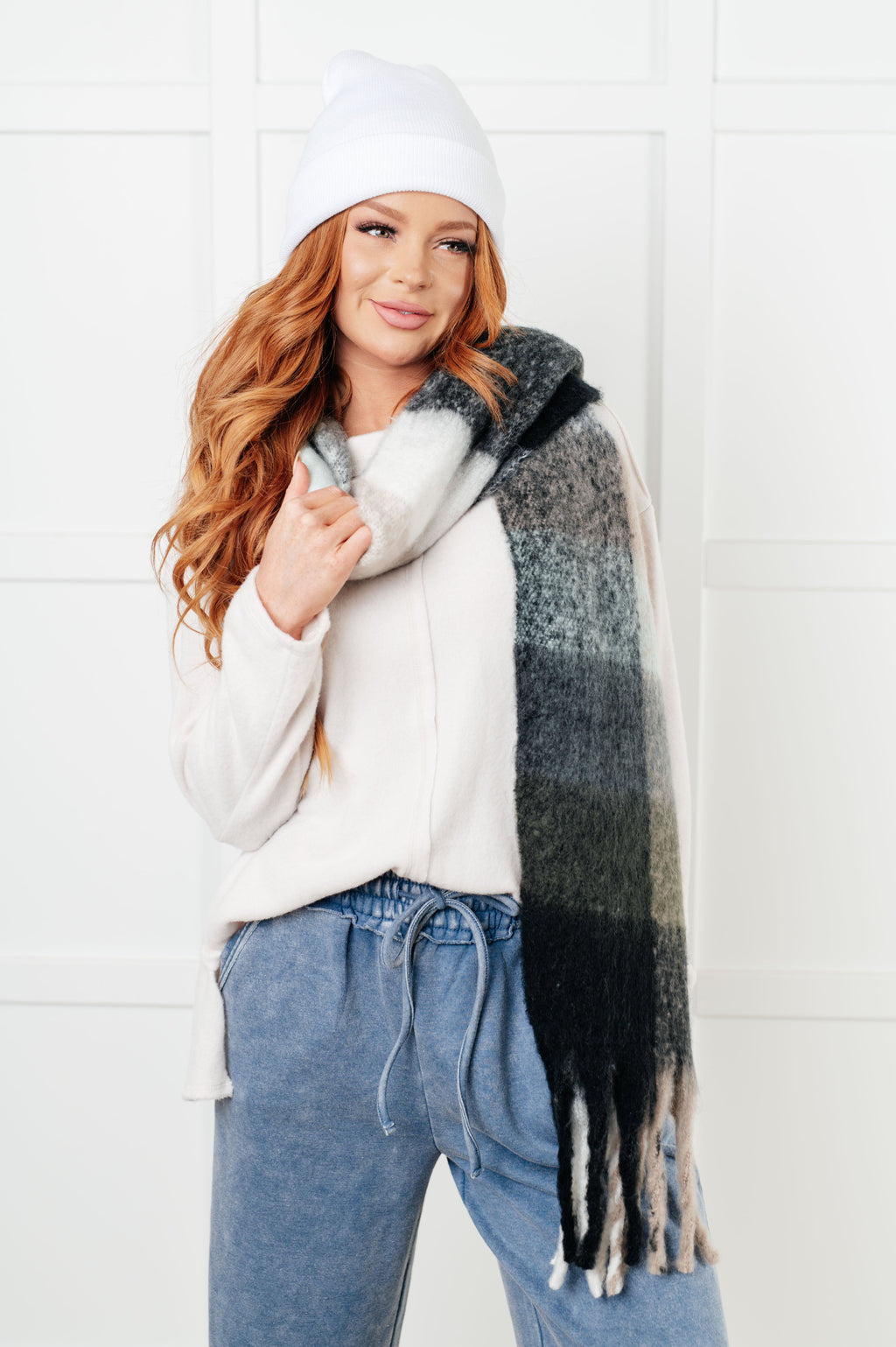 Wanderlust Wrap Oversized Plaid Fringe Scarf